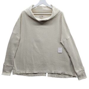 Free People Off-White Waffle Knit Turtleneck Sweater